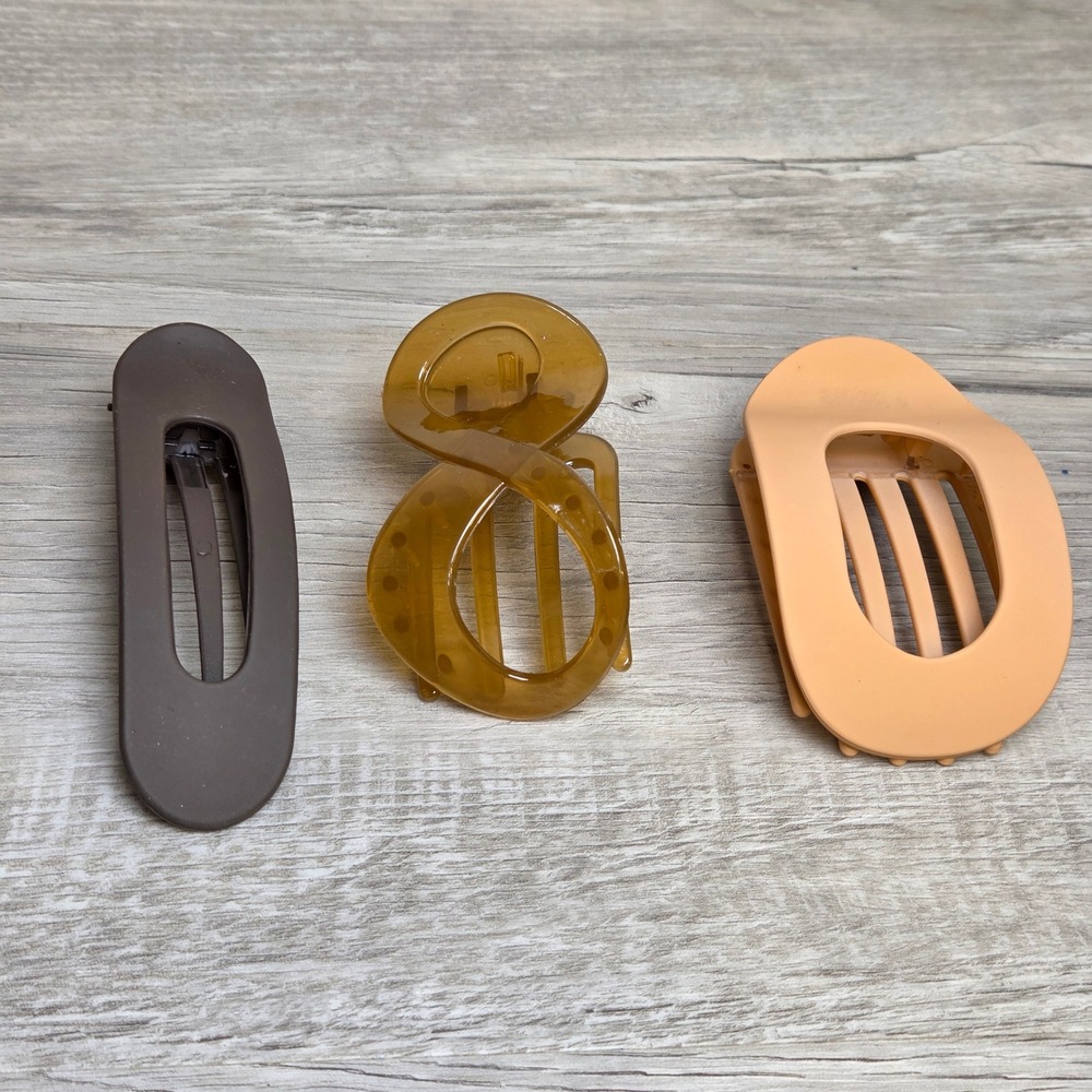 Assorted Hair Claw Clip Set 3pc Matte Brown Peach Translucent Amber Minimalist